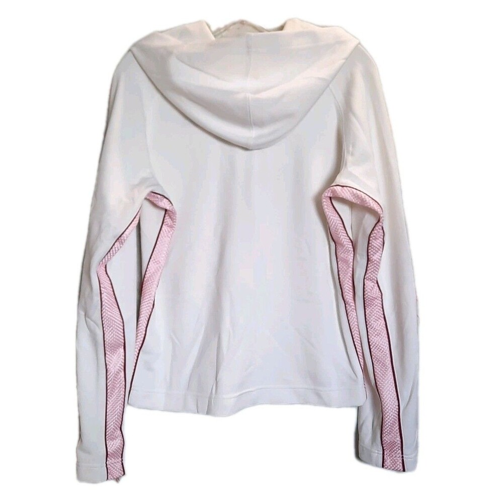 Vintage Nike Hoodie Sports Track Jacket White Pink Arm Stripe Size L 12-14